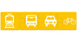 Gelber Puzzle Button Banner zeigt Verkehrsmittel