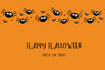Wall Mural - Design of Halloween greeting card with funny spiders lanterns. Vector