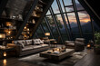 interior of a luxurious wooden lounge taken by real estate photographer in the evening