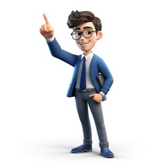 Wall Mural - 3D Render of a Young Business Man with finger point up pose