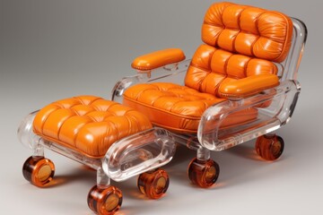 Poster - A glass chair with orange leather and a foot stool, AI