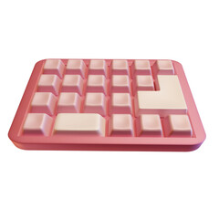 Pink cute 3d rendered mini keyboard mock-up on transparent background front side