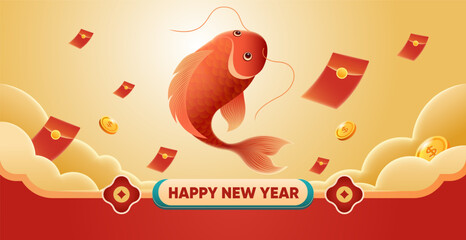 Lucky carp and lucky money envelopes to celebrate Lunar New Year