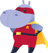 Digital png illustration of hippo wearing superhero costume on transparent background