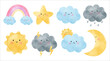 Watercolor set of Cute Weather elements. Vector illustration