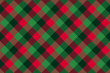 Christmas Plaid Patten Horizontal Background. Vector Checkered Red And Green Plaid Textured Wallpaper. Traditional Diagonal Fabric Print. Flannel Winter Plaid Texture For Fashion, Print, Design.