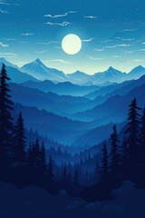 Wall Mural - Mountain forest landscape silhouette. Travel background panorama