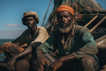 Wall Mural - ethiopian refugees on boats in the ocean