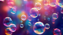 Transparent Bubbles On Colorful Background. Use As Background, Wallpaper, Backdrop, Web Page, Presentation.