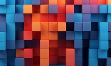 Abstract Geometric Shapes In Blue, Orange And Red Colors.