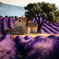 Beautiful fields of Lavender. France, modern agriculture. Beautiful sky. Background.