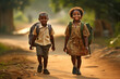 Deux enfants africains sur la route de l'école
