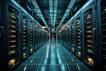 Poster - Data center server. Network storage. Generate Ai