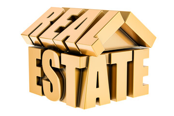 Poster - Real Estate, golden concept. 3D rendering isolated on transparent background