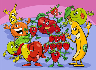 Wall Mural - cartoon happy fresh fruit comic characters group