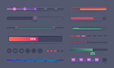 Poster - Progress bar set. Round and square loading indicators, step number indicator frames, loading screen elements. Vector modern UI elements collection of progress bar load illustration