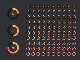 Poster - Round loading indicator. Circular user interface elements for progress bar, circle percent indicator and download symbol. Vector minimalistic UI elements set of download circular diagram illustration