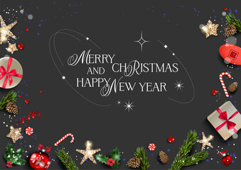 Sticker - Dark background with Christmas decorations