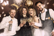 © blackday - Group of elegantly dressed people celebrating a holiday or event, drinking sparkling wine