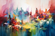 Abstract Colorful Painting Of A National Park Cityscape. Generative AI