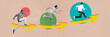 © deagreez - Exclusive magazine picture sketch collage image of funny purposeful colleagues running competition isolated creative background