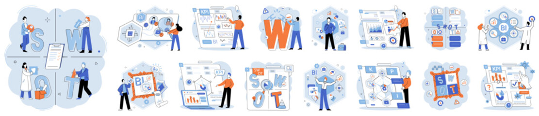 Fototapete - Analysis tool. Business intelligence. Vector illustration Design thinking fosters human-centric approach to problem-solving Digital platforms revolutionize business communication and marketing