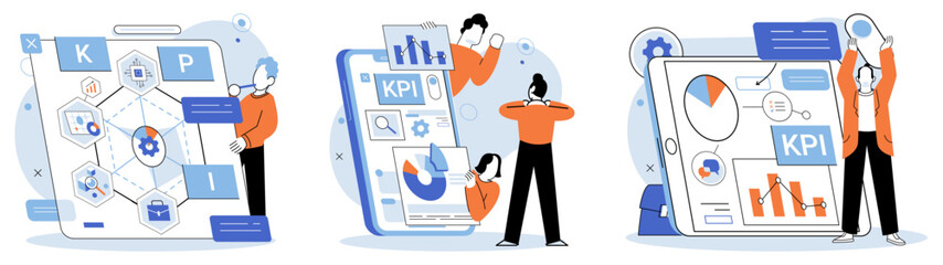 Fototapete - KPI key performance indicator. Vector illustration. Strategic goals are easier achieve with proper KPI management A business solution often involves refining performance indicators Information