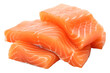 Raw sliced salmon fillet isolated on transparent background.