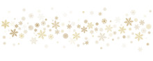 Christmas Snowflakes Background. Winter Gold Snow Falling Minimal Decoration, Greeting Card. Noel Subtle Backdrop. Vector Illustration