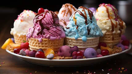 Wall Mural - a plate of ice cream cones and fruit