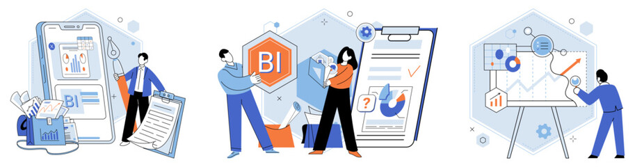 Fototapete - Analysis tool. Business intelligence. Vector illustration Each datum collected during research contributes to overall findings Technology plays crucial role in datanalysis and interpretation