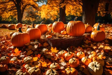 pumpkins and autumn leaves