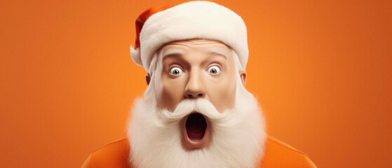 Surprised santa claus with open mouth isolated on orange background. christmas concept .