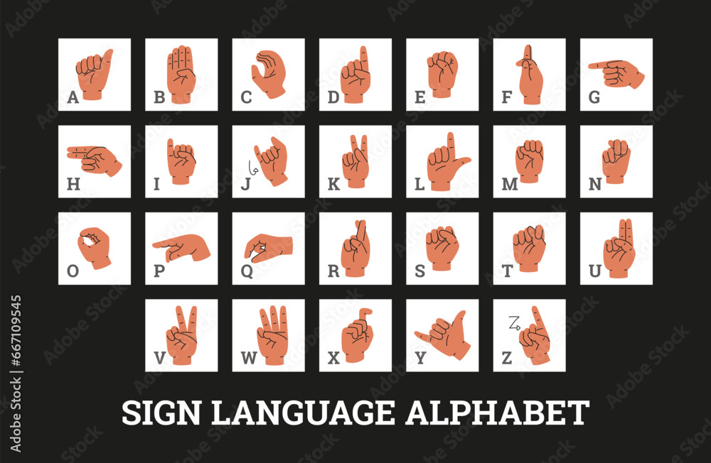 Sign language alphabet vector poster, language of deaf-mutes hand, ASL ...