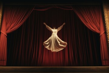 Aufkleber - A woman wearing a white dress standing on a stage. Suitable for various performance and entertainment concepts.