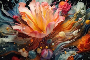 Poster - A detailed close-up view of a beautiful painting of a flower. Perfect for adding a touch of nature and elegance to any space.