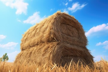 Aufkleber - A hay bale sitting in a field with a beautiful blue sky in the background. This image can be used to depict agriculture, farming, rural landscapes, or the beauty of nature.