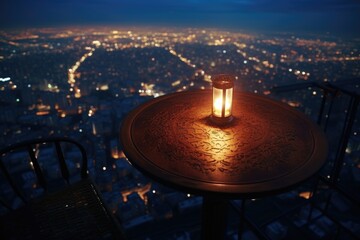 Poster - A picture of a table with a candle placed on top. This image can be used for various purposes.
