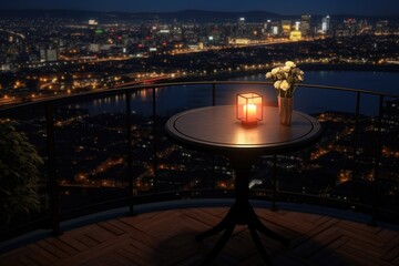 Poster - A picture of a table with a candle on top. This versatile image can be used to create a warm and cozy atmosphere in various settings