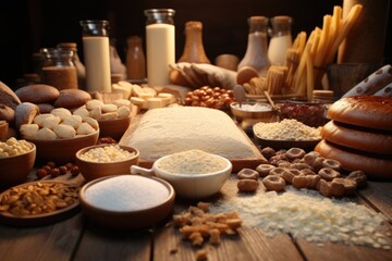 Aufkleber - A variety of different types of bread displayed on a wooden table. Perfect for food blogs, bakery websites, or culinary publications