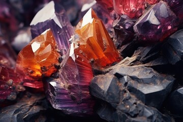 Poster - A close-up view of a bunch of crystals. This image can be used to depict the beauty and elegance of crystals, as well as for educational purposes in geology or science-related projects