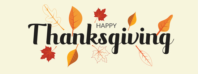 Poster - happy thanksgiving lettering design with leaf pattern perfect for banner, poster, cards design.