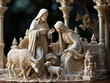 Christmas nativity scene, with the three kings, sheep and donkeys and jesusk, Ai generated