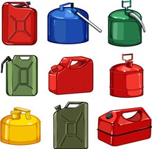 Fuel Can Metal Set Cartoon. Gasoline Container, Gas Diesel, Tank Gallon Fuel Can Metal Sign. Isolated Symbol Vector Illustration