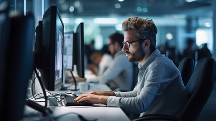 candid male programmer deeply engrossed in his work, showcasing passion and focus in the world of coding