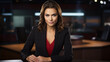© sandsun - portrait of TV announcer woman in a modern tv studio news
