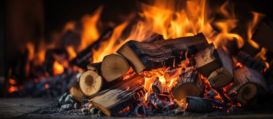 Poster - Close up of a stove fire with wood burning