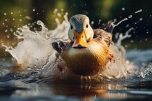  A Close Up Of A Duck Swimming In A Body Of Water.  Generative Ai