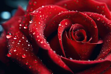 Wall Mural -  a close up of a red rose with water droplets on it.  generative ai