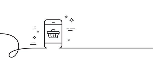 Poster - mobile shopping cart line icon. continuous one line with curl. smartphone online buying sign. superm